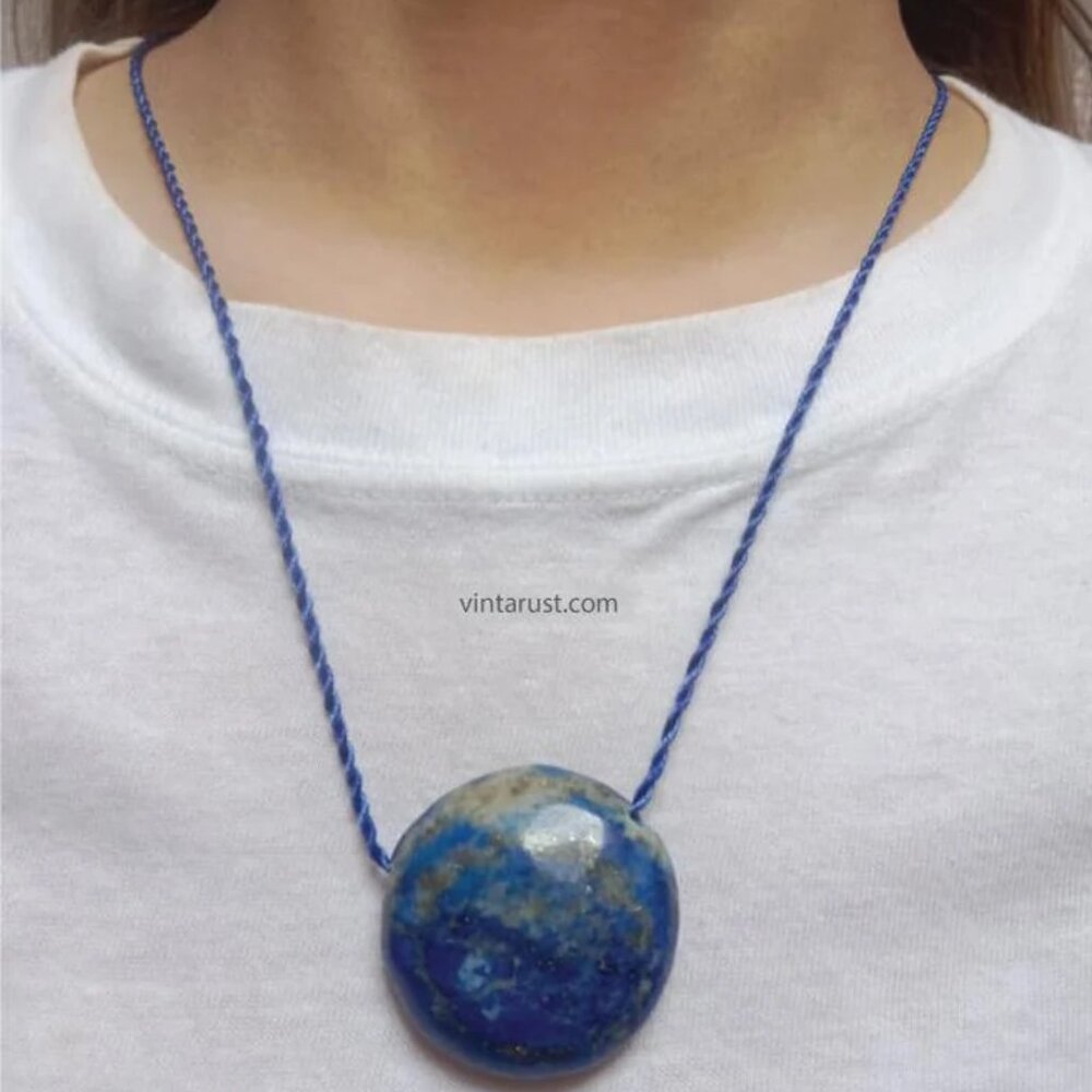 Single Gemstone Lapis Lazuli Necklace, Lapis Lazuli Blue Disc Pendant